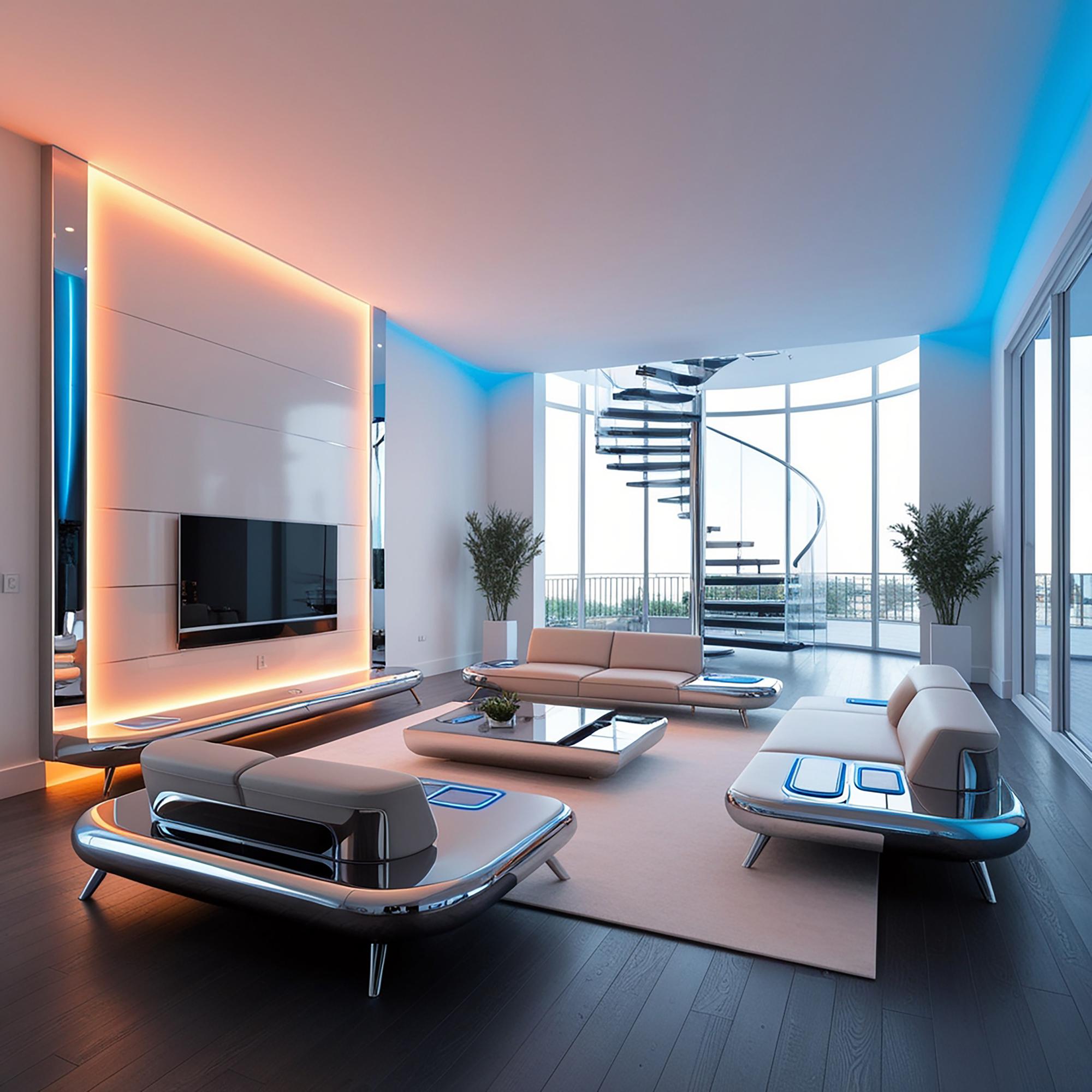 interior modern apartament cu lumină futuristă